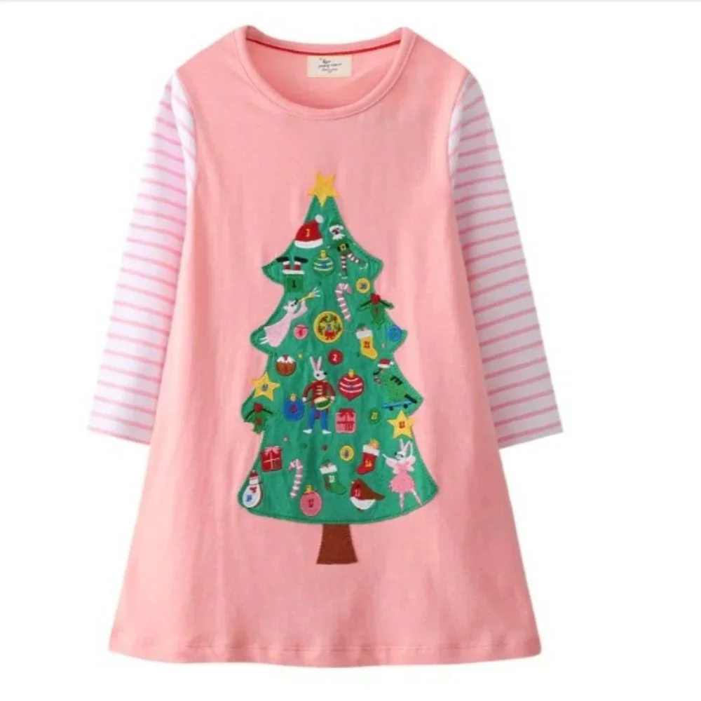 Christmas Tree Pink Long Sleeve Tunic Shirt Dress - Picture 1 of 3